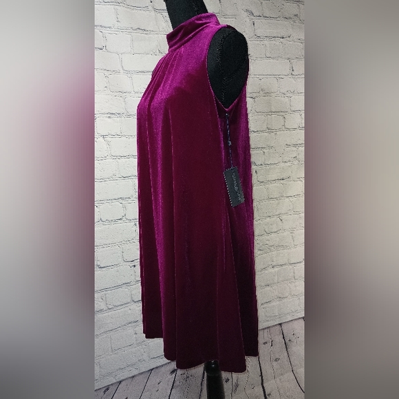Slvls MockNeck Velvet Burnout Midi TrapezeDress Fuchsia - Picture 6 of 16
